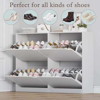 BORNOON Shoe Cabinet with 4 Flip Drawers, Narrow Hidden Shoe Storage Cabinet - Image 4