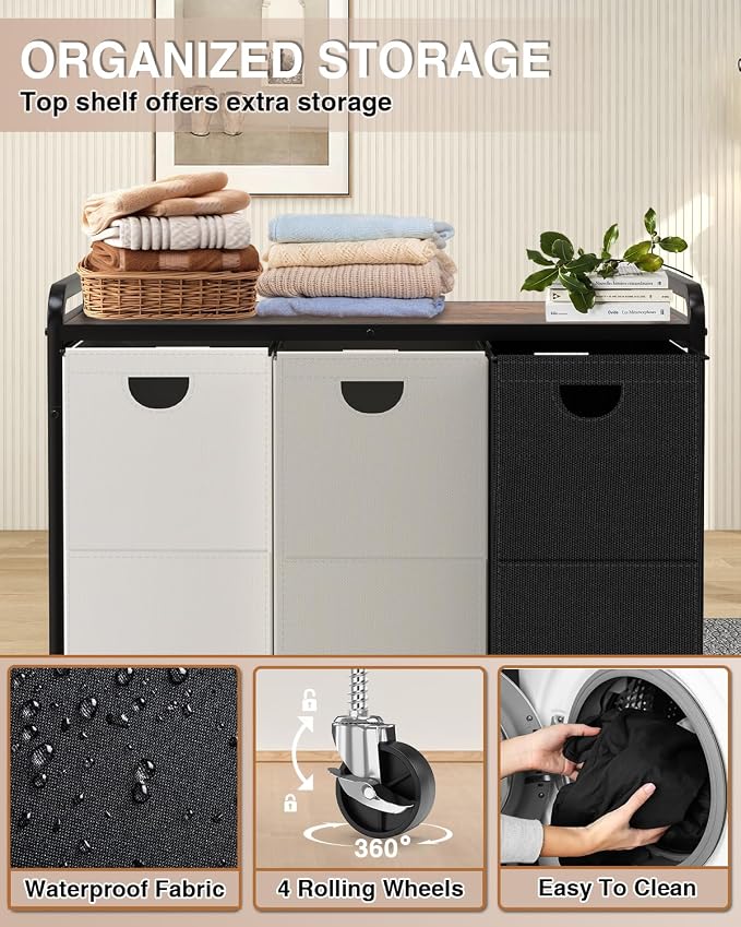 Laundry Sorter 3 Section, Laundry Basket - Image 3
