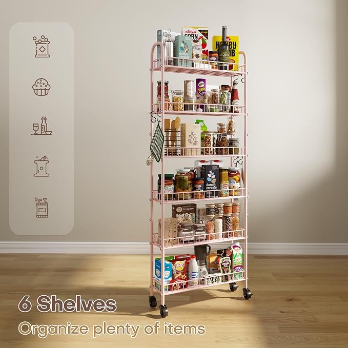 6 Tier Slim Rolling Storage Cart - Image 6