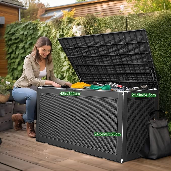 100 Gallon Waterproof Large Resin Deck Box, Lockable Storage Container - Image 6