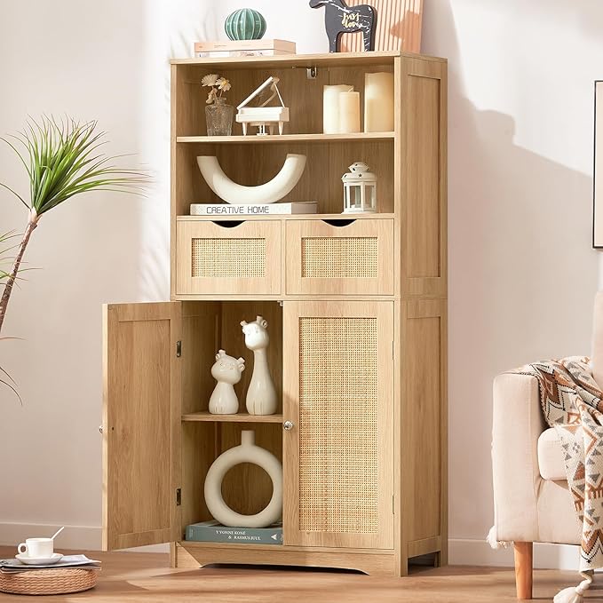 Iwell Tall Storage Cabinet, Rattan Cabinet - Image 2