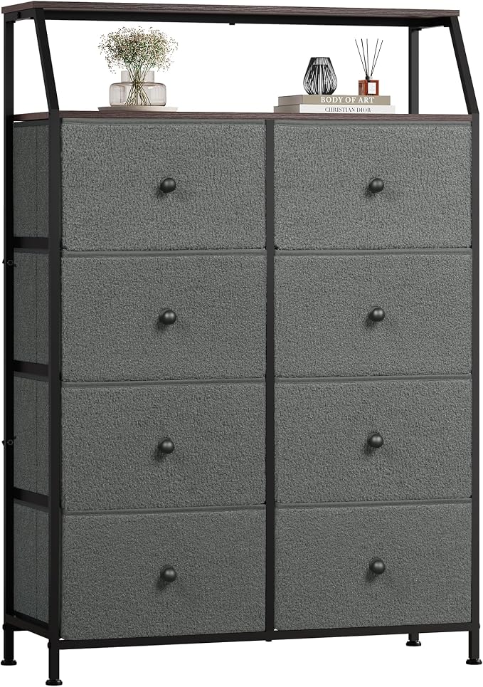 WLIVE Grey Boucle 8-Drawer Fabric Dresser Storage Tower Bedroom | Boucle fabric by WLIVE