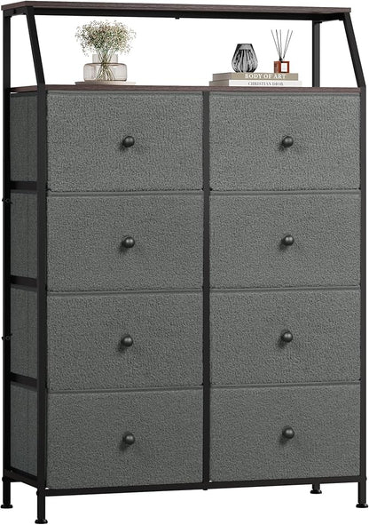 WLIVE Grey Boucle 8-Drawer Fabric Dresser Storage Tower Bedroom | Boucle fabric by WLIVE