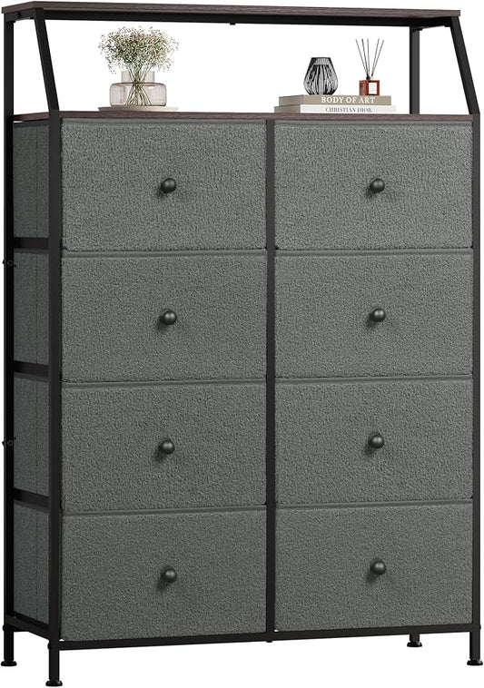 WLIVE Grey Boucle 8-Drawer Fabric Dresser Storage Tower Bedroom | Boucle fabric by WLIVE