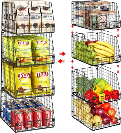 Jakyitvi 4 Pack XXL Stackable Wire Storage Basket, Extra Large Capacity Pantry by Jakyitvi
