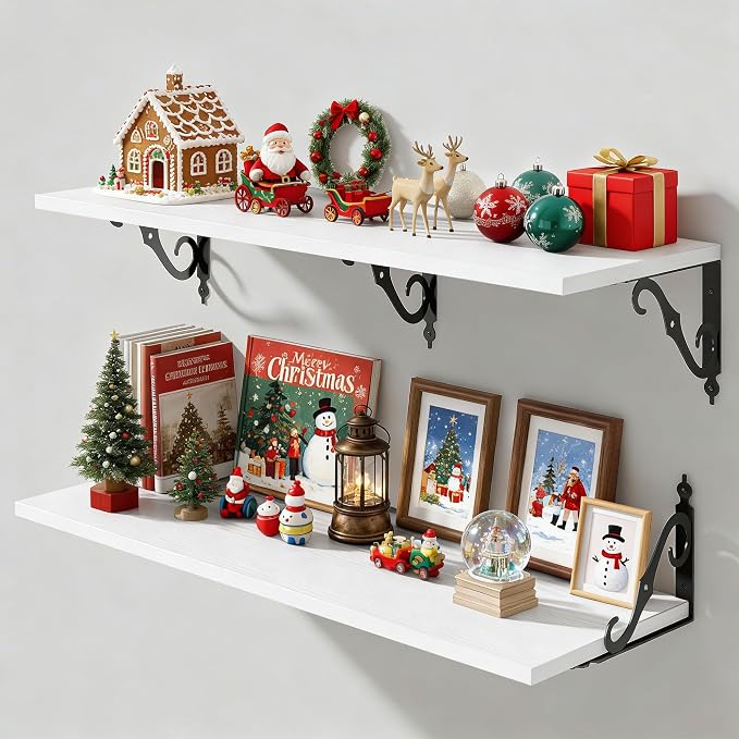 36 Inches Floating Shelves, Rustic Long Wall Shelves, 12 Inch Deep Book Shelf by FunMemories