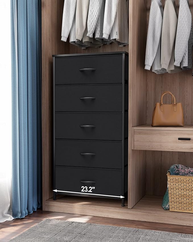 Tall Dresser, Wide Vertical Fabric Storage Organizer, 5 Drawers | Sturdy Steel - Image 2