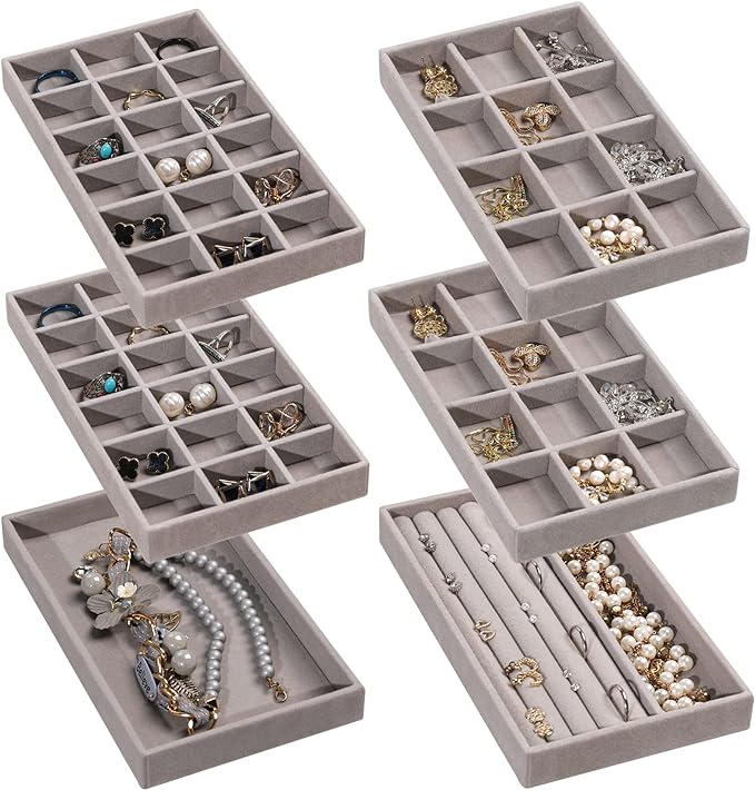 Frebeauty Jewelry Organizer Tray, Stackable Velvet Jewelry Trays, Drawer by Frebeauty
