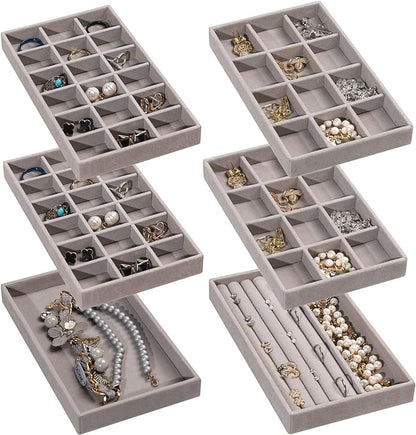 Frebeauty Jewelry Organizer Tray, Stackable Velvet Jewelry Trays, Drawer by Frebeauty