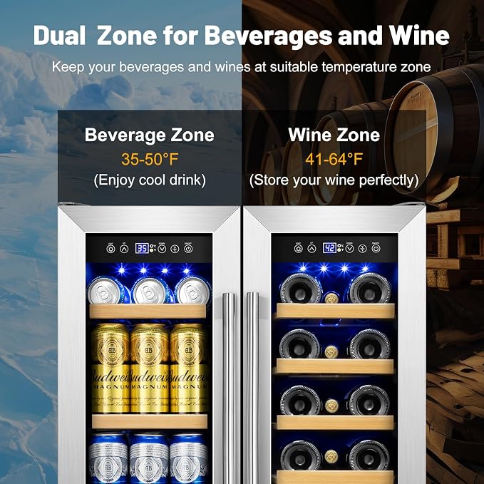 Wine and Beverage Refrigerator, 24 Inch Beverage Cooler Dual Zone - Image 2