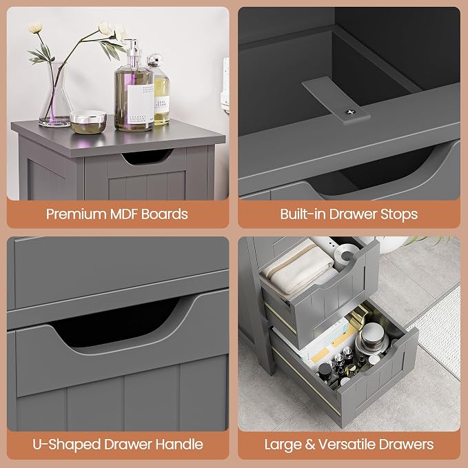 Bathroom Floor Storage Cabinet, Freestanding Wooden Side Organizer w/4 Drawers - Image 5