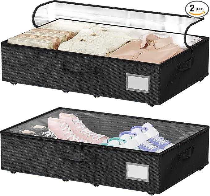 Underbed Storage with Wheels, 2 Pack Under Bed Storage Containers with Clear by Unknown
