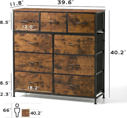WLIVE Tall Dresser for Bedroom, 9 Drawer Chest of Drawers, Rustic Brown | 9 - Image 3