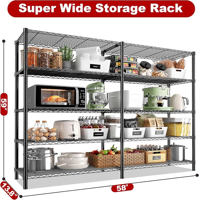 REIBII 5 Tier Wire Shelving Storage Shelves Loads 1430LBS - Image 2