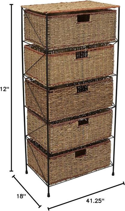 Household Essentials 5 Drawer Seagrass Wicker Storage Tower - Image 3