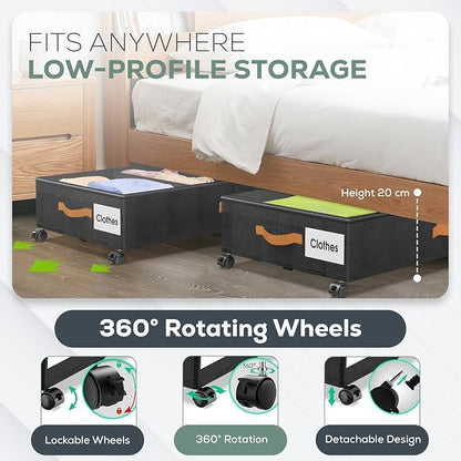 Under Bed Storage with Wheels, 2 Pack| Low Profile Storage Organizer with Clear - Image 4