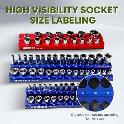 Magnetic Socket Organizer Set, 3/8" & 1/2" Sizes Drive, Socket Holder Holds 143 - Image 6