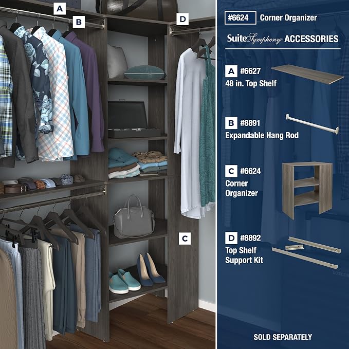 ClosetMaid SuiteSymphony Wood Top Closet Shelf, 48-Inch Wide, Graphite Grey - Image 9