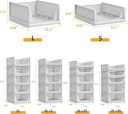 Proarea 5 Pack Stackable Plastic Storage Basket Closet Organizer Bin Foldable - Image 5