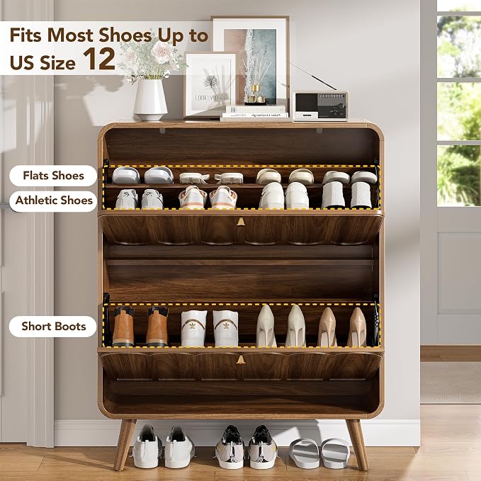 Decofy Shoe Cabinet with 2 Flip Drawers, Expanded Panel - Image 3