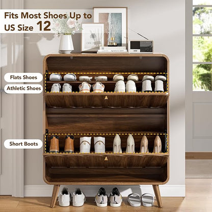 Decofy Shoe Cabinet with 2 Flip Drawers, Expanded Panel - Image 3