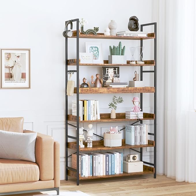 HCHQHS Bookshelf, Adjustable Industrial Bookcase, Vertical Tall Book Shelf - Image 2