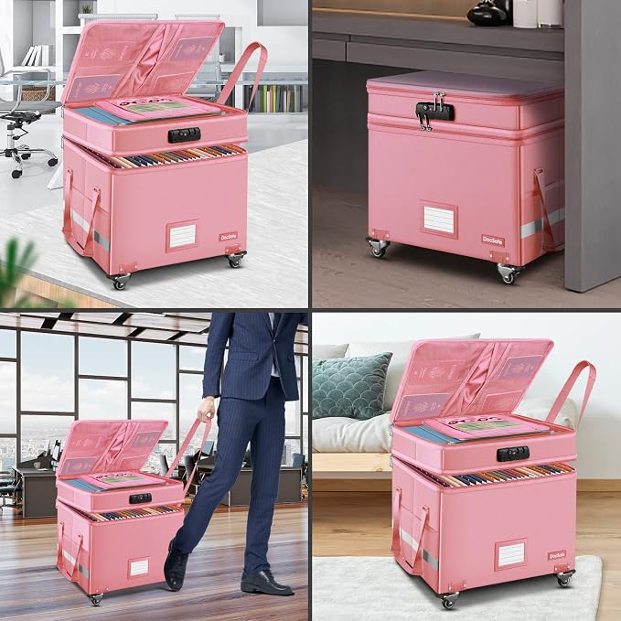 DocSafe File Box with Lock, 2-Layer Fireproof Document Box with Wheels - Image 3