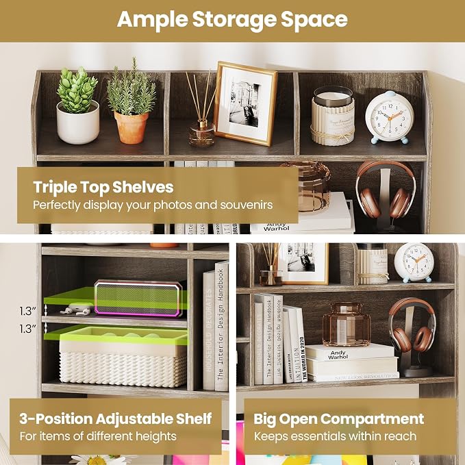 Tangkula Desktop Bookshelf for Computer Up to 32”, 37” Countertop Storage Hutch - Image 7