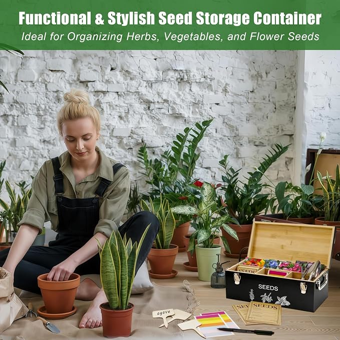 Natural Bamboo Seed Storage Organizer Box – Large Seeds Saver Kit Included - Image 5