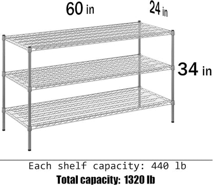 24" Deep x 60" Wide x 34" Height Wire Shelving Kit | 3-Tier | NSF Commercial - Image 3