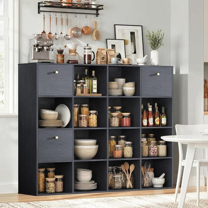 Black Cube Storage Organizer, 16 Open Cubes Bookshelf - Image 8