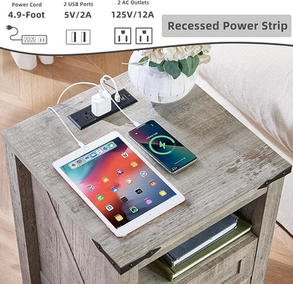 Nightstands Set of 2 with Charging Station, Farmhouse Night Stand with 2 - Image 5
