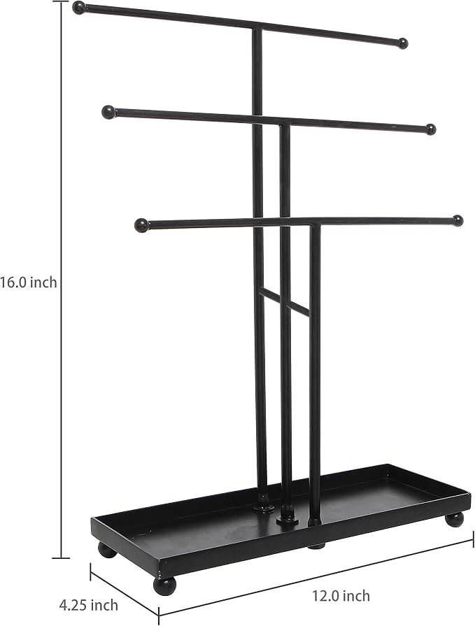 MyGift Modern Jewelry Organizer, 3 Tier Black Metal Tabletop Bracelet and - Image 5