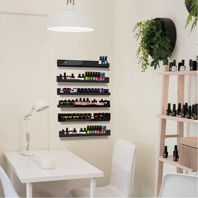 YMVV 15" Nail Polish Rack Wall Mounted Shelf, 6 Pack Black Acrylic Organizer - Image 6