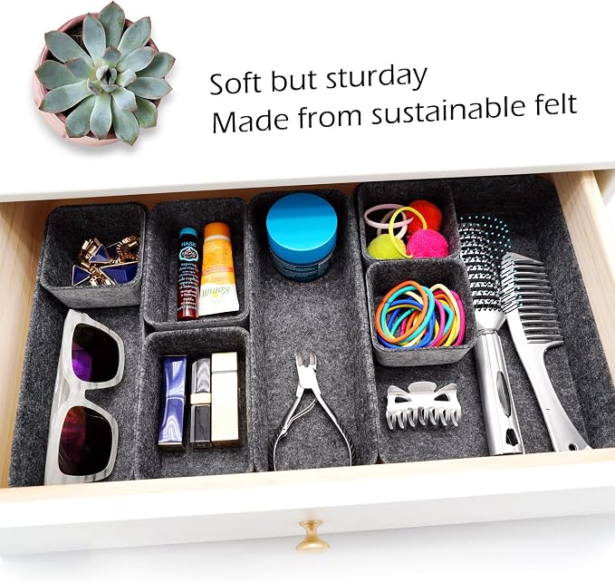 Welaxy Minimalist Felt Desk Drawer Organizer 8-Piece Charcoal Storage Bins - Image 4