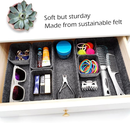 Welaxy Minimalist Felt Desk Drawer Organizer 8-Piece Charcoal Storage Bins - Image 4
