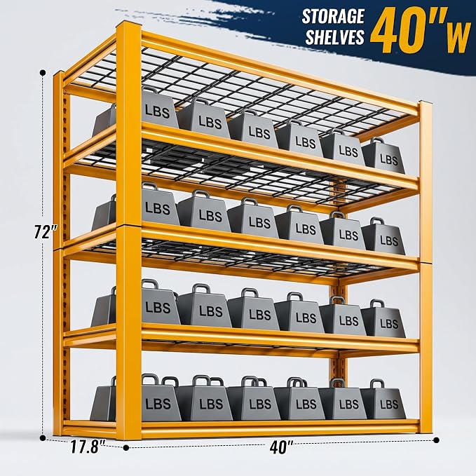 REIBII Storage Shelves, Heavy Duty Metal Shelving 2000LBS, Metal Shelves 5 Tier - Image 2