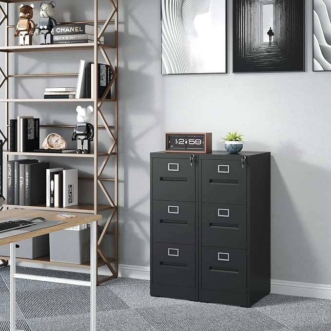 3 Drawer File Cabinet with Lock, Vertical Metal Filing Storage Cabinet - Image 2