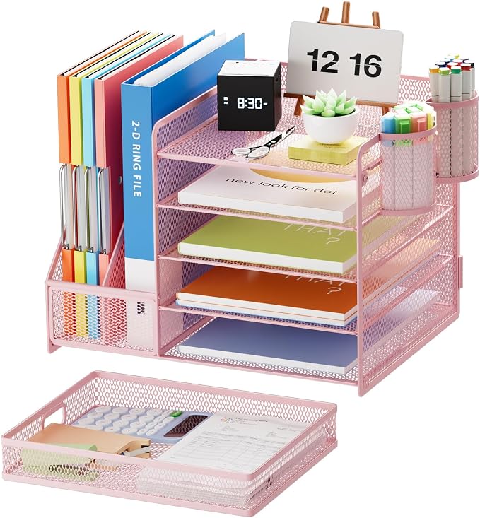 Marbrasse Desk Organizer with File Holder, 5-Tier Paper Letter Tray Organizer - Image 2