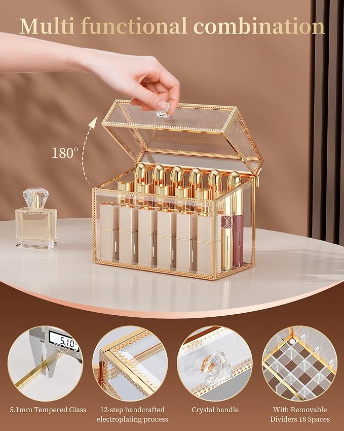 Lipstick Organizer, Luxury Tempered Glass Lipstick Holder & Nail Polish - Image 2