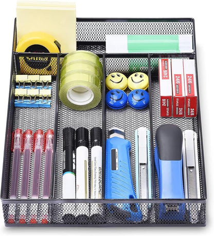 WuGeShop Office Desk Drawer Organizer, 5 Compartments Mesh Drawer Organizer Tray - Image 2