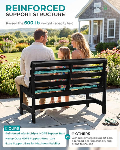 SERWALL Armless Outdoor Bench, All Weather HDPE Porch Bench, 1 Pack, Suitable - Image 4