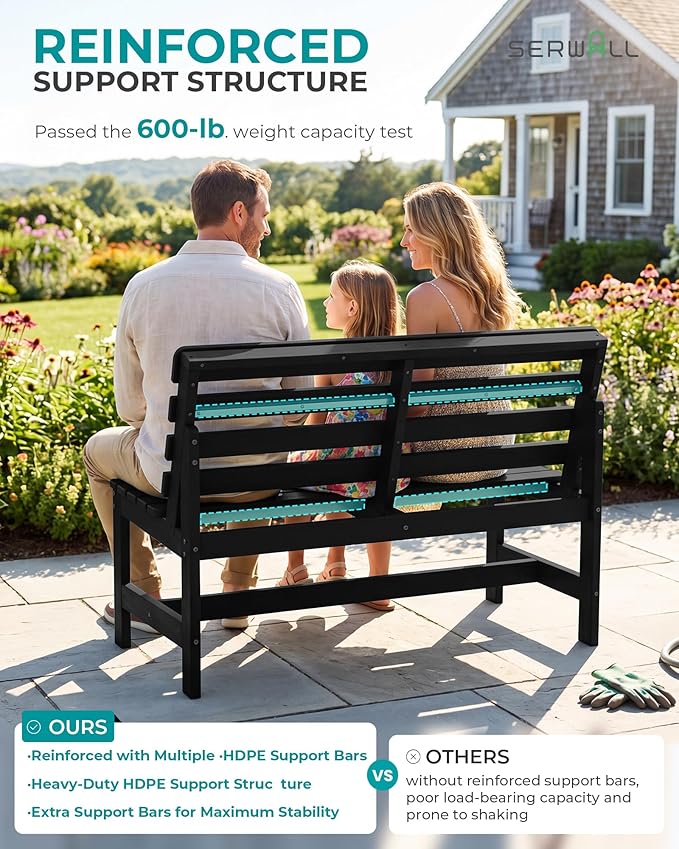 SERWALL Armless Outdoor Bench, All Weather HDPE Porch Bench, 2 Pack, Suitable - Image 4