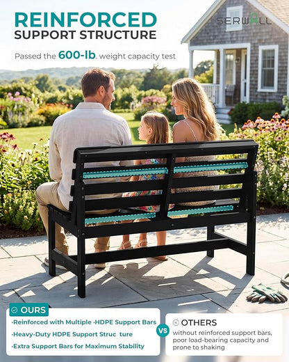 SERWALL Armless Outdoor Bench, All Weather HDPE Porch Bench, 2 Pack, Suitable - Image 4