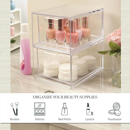 STORi Audrey Stackable Clear Bin Plastic Organizer Drawers | 2 Piece Set | - Image 4