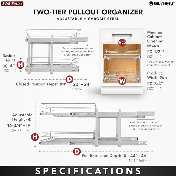 Rev-A-Shelf 2 Tier Kitchen Cabinet Pullout Shelf and Drawer Organizer Slide Out - Image 6