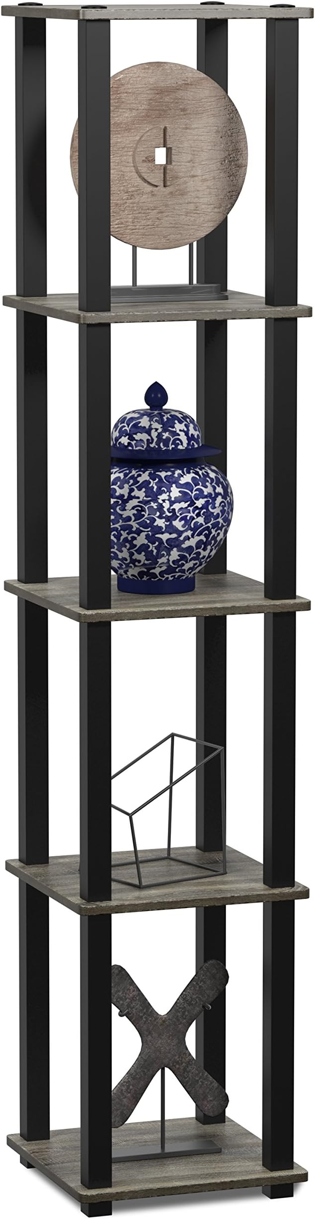 FURINNO Turn-S-Tube 5-Tier Corner Square Rack Display Shelf, French Oak - Image 5