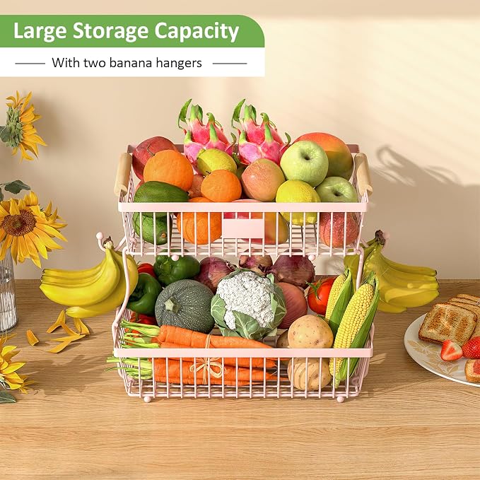 2 Tier Fruit Basket for Kitchen Counter - Image 2