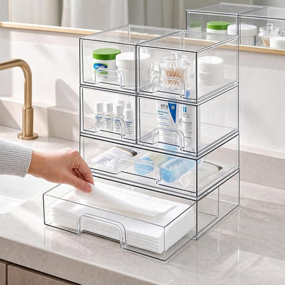 Clear Stackable Storage Drawers, Acrylic Bathroom Makeup Organizer, Plastic Bins - Image 2