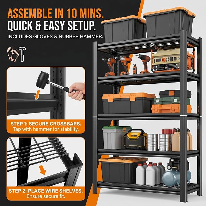 Garage Shelving Unit, 3000LBS Heavy Duty 5-Tier Metal Storage Shelves, - Image 8